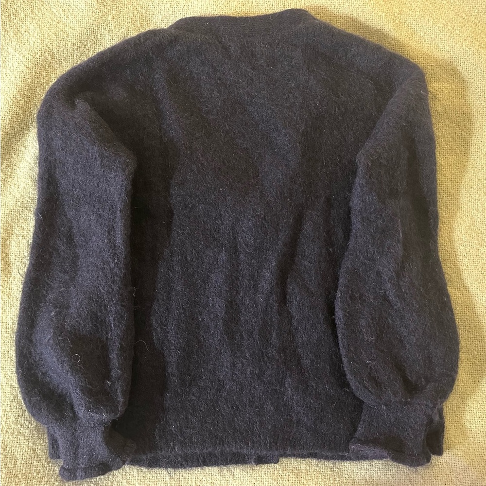 Sezane Navy Blue Fuzzy Button Cardigan - Picture 5 of 7